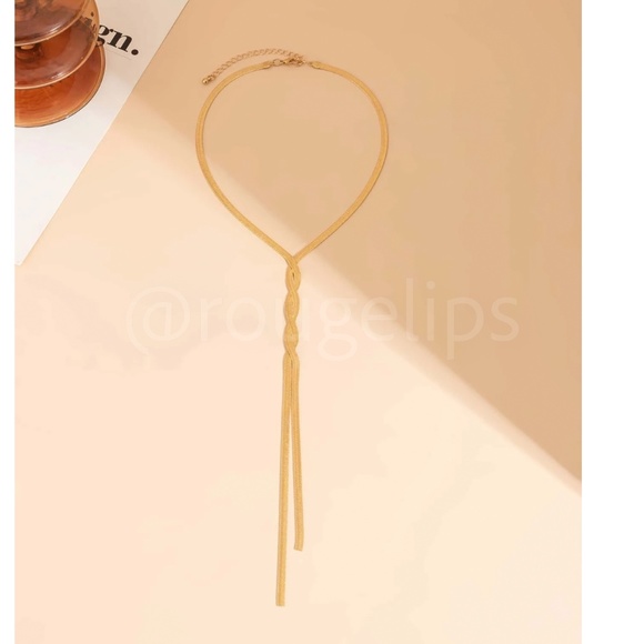 Yellow Gold Tone Y Twisted Shape Necklace - Picture 5 of 7